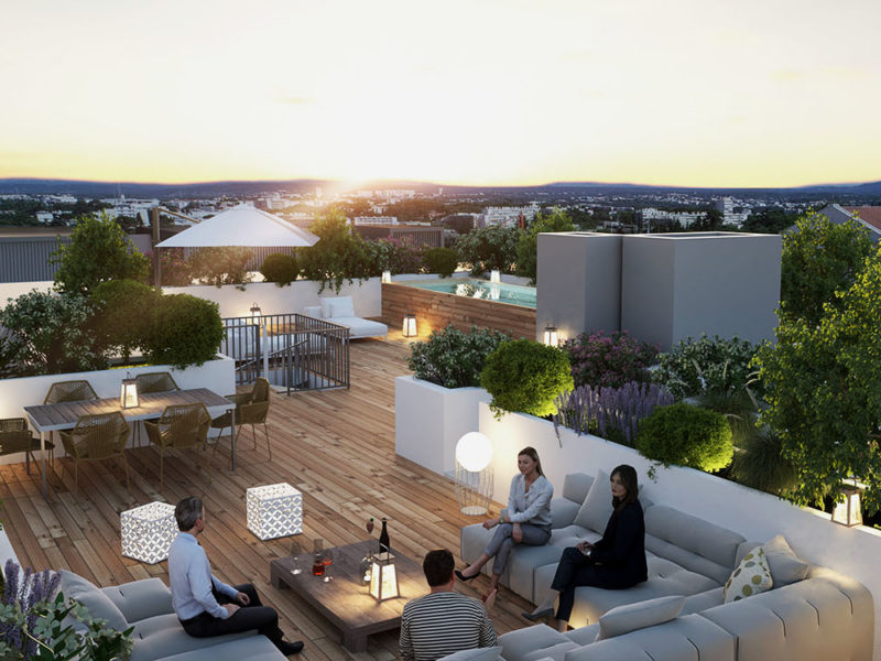 Perspective terrasse rooftop Faubourg 56 par Nexity Montpellier